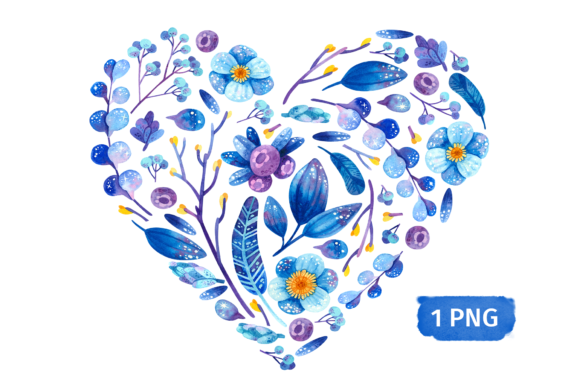 Blue Floral Heart, Flowers Clipart: A Versatile and Charming Design Element