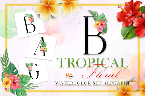Monogram Tropical Floral Watercolor Set: A Splash of Summer in Every Design