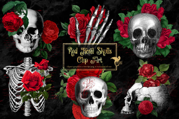 Red Floral Skulls Clipart for Creative Projects