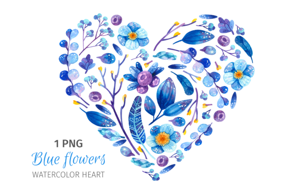 Watercolor Heart, Floral Wreath Clipart